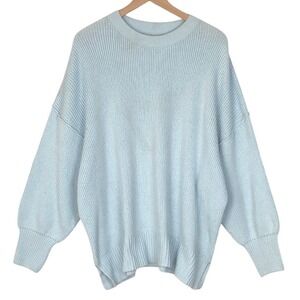 LUCKY Brand Cotton Wool Blend Ribbed Sweater Women's L Light Blue Relaxed Boxy